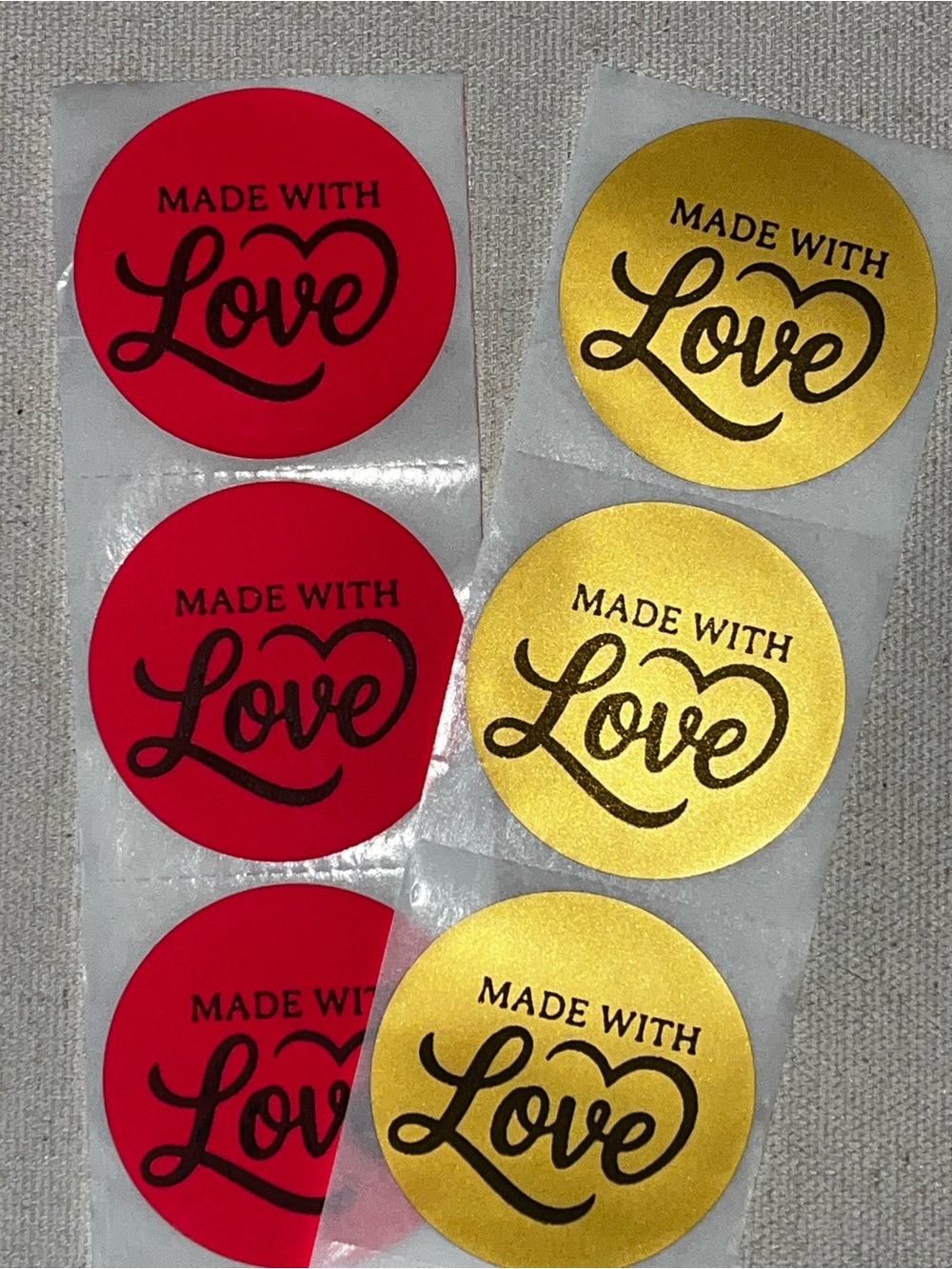 50 Hand Crafted Made With Love 2” Round Stickers - Red or Gold Pick (1) Color